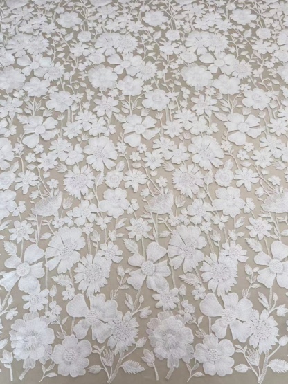 Ivory Floral Embroidery Lace Fabric by yard, Bridal Dress Lace tulle for DIY sewing, Designer Dressmaking Supplies, Wedding Craft material