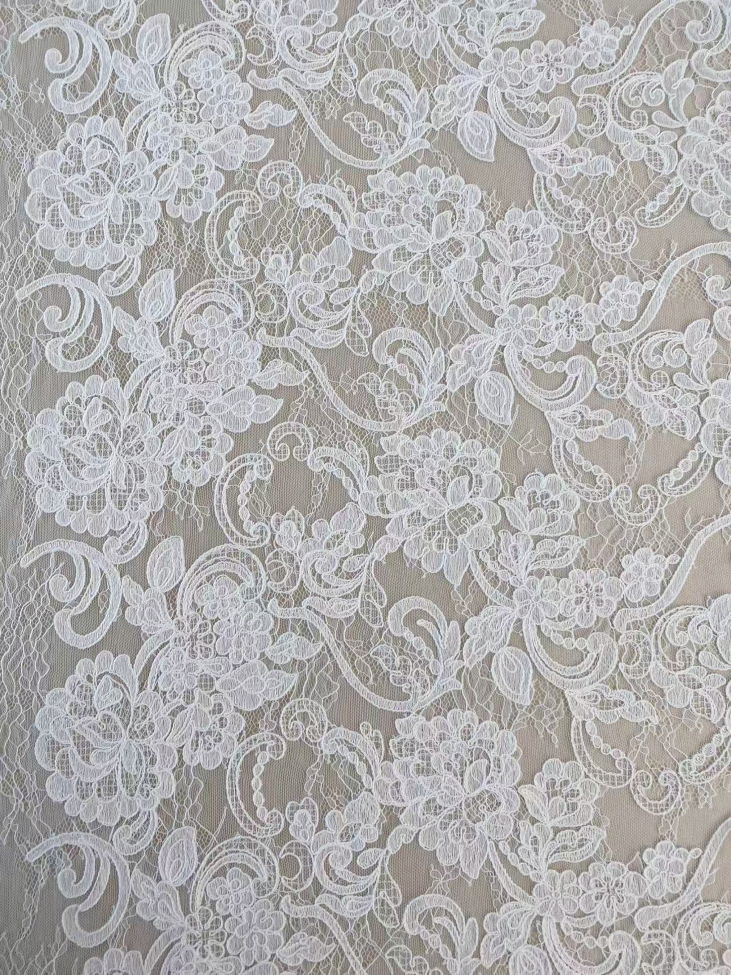 Ivory Floral Corded Lace Fabric, Embroidered Lace by the Yard for Wedding Dress, Veil, Overlay, Train, DIY Projects, Gown Inserts, Decor
