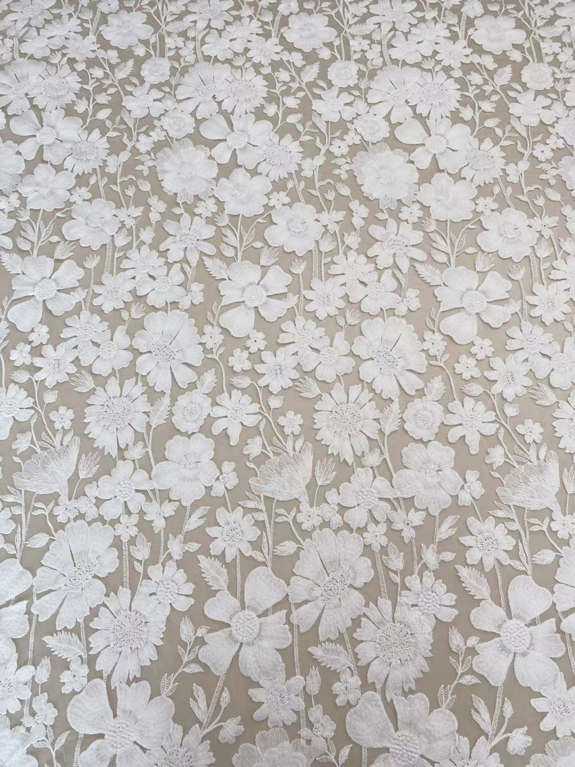 Ivory Floral Embroidery Lace Fabric by yard, Bridal Dress Lace tulle for DIY sewing, Designer Dressmaking Supplies, Wedding Craft material