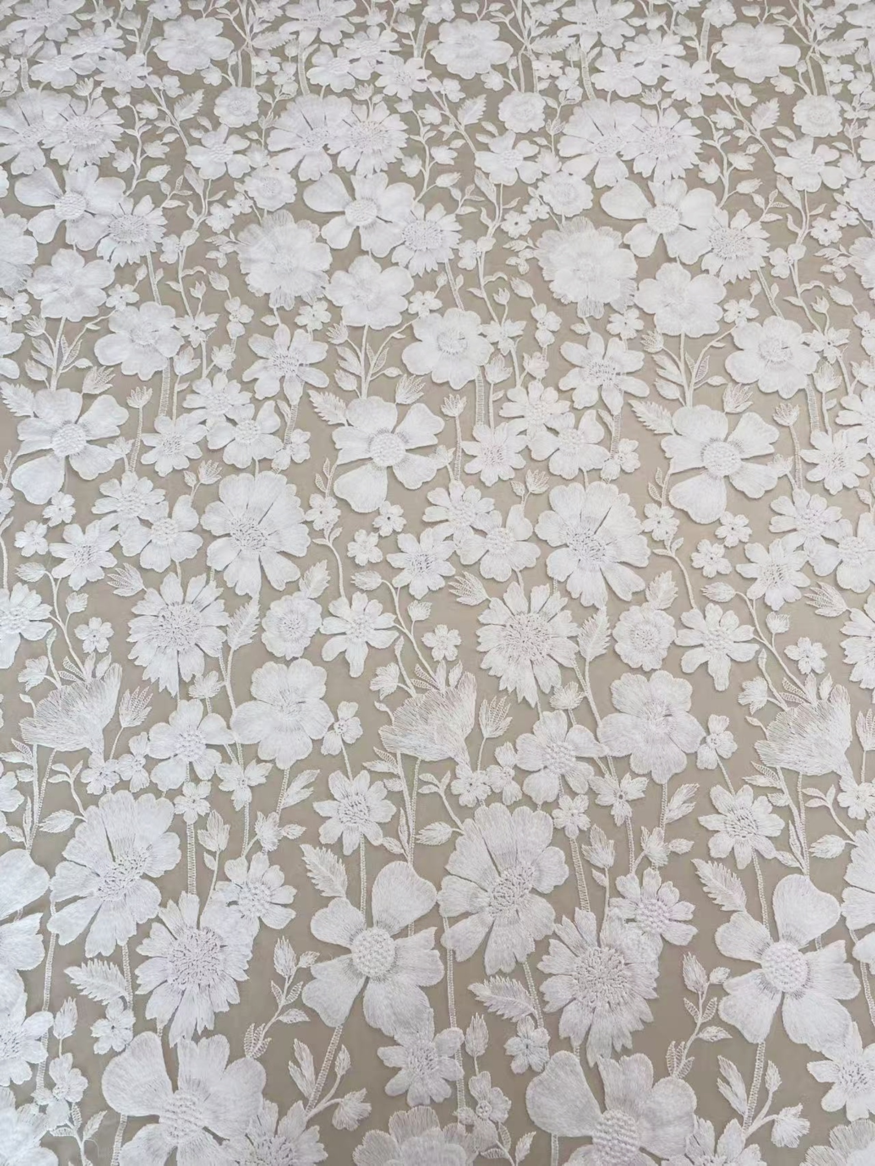 Ivory Floral Embroidery Lace Fabric by yard, Bridal Dress Lace tulle for DIY sewing, Designer Dressmaking Supplies, Wedding Craft material