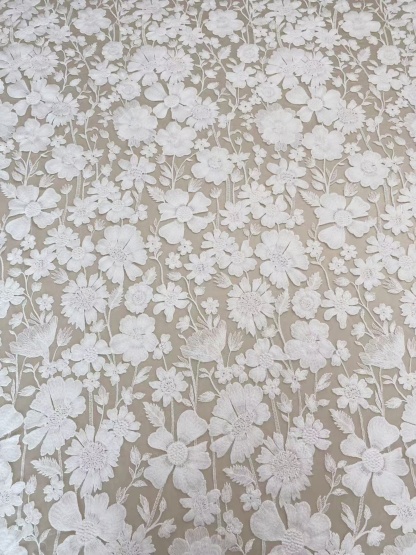 Ivory Floral Embroidery Lace Fabric by yard, Bridal Dress Lace tulle for DIY sewing, Designer Dressmaking Supplies, Wedding Craft material