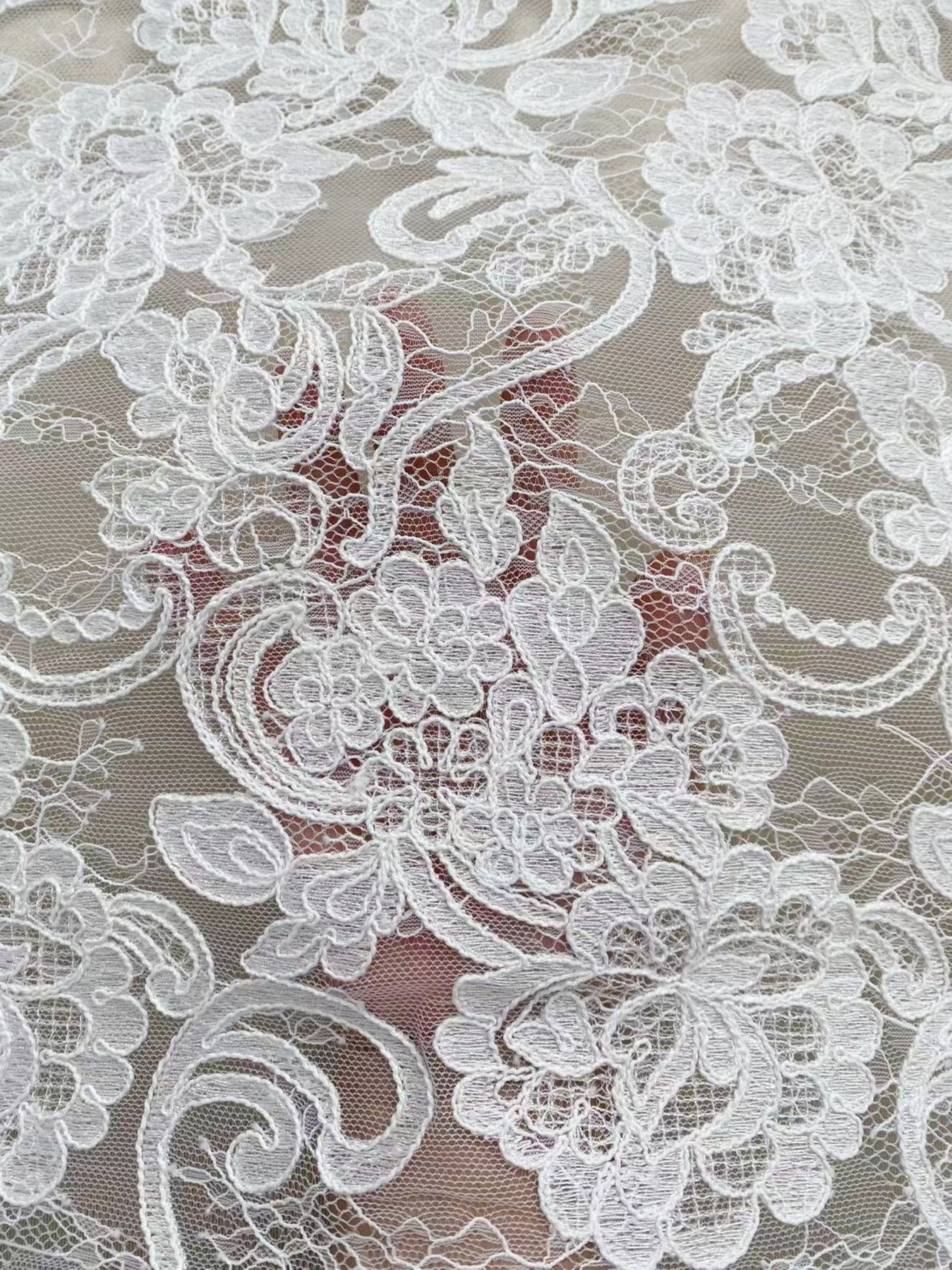 Ivory Floral Corded Lace Fabric, Embroidered Lace by the Yard for Wedding Dress, Veil, Overlay, Train, DIY Projects, Gown Inserts, Decor