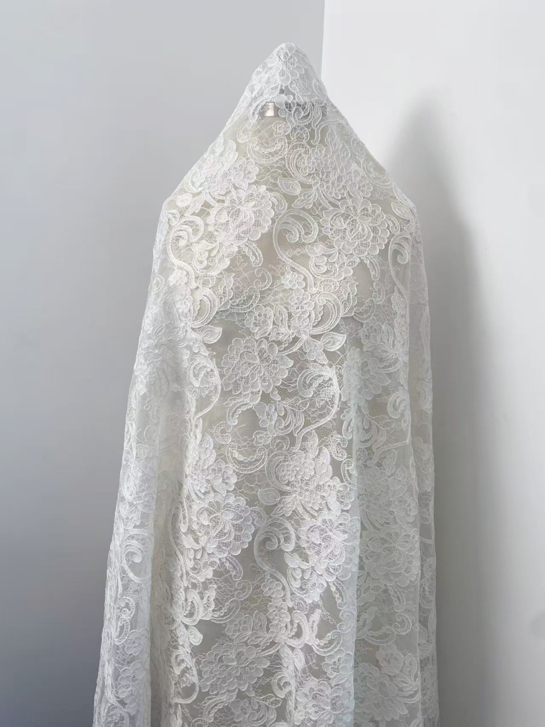 Ivory Floral Corded Lace Fabric, Embroidered Lace by the Yard for Wedding Dress, Veil, Overlay, Train, DIY Projects, Gown Inserts, Decor