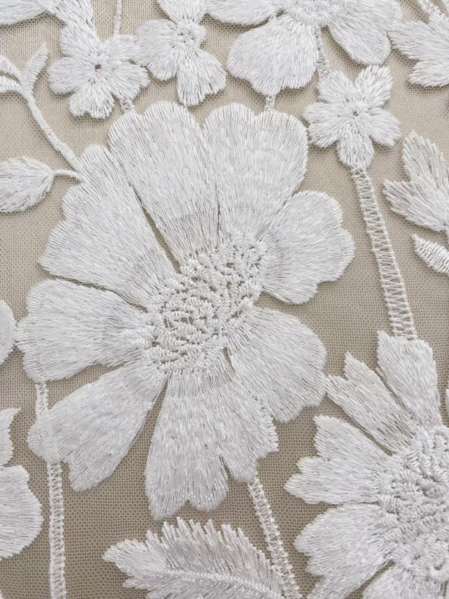 Ivory Floral Embroidery Lace Fabric by yard, Bridal Dress Lace tulle for DIY sewing, Designer Dressmaking Supplies, Wedding Craft material