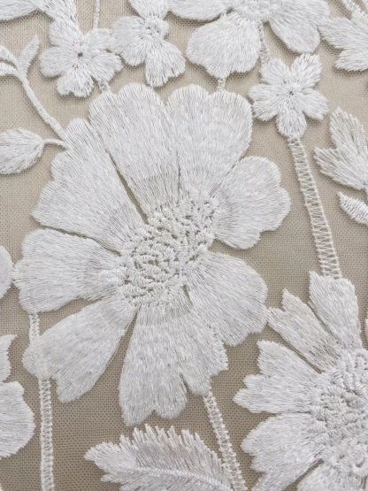 Ivory Floral Embroidery Lace Fabric by yard, Bridal Dress Lace tulle for DIY sewing, Designer Dressmaking Supplies, Wedding Craft material