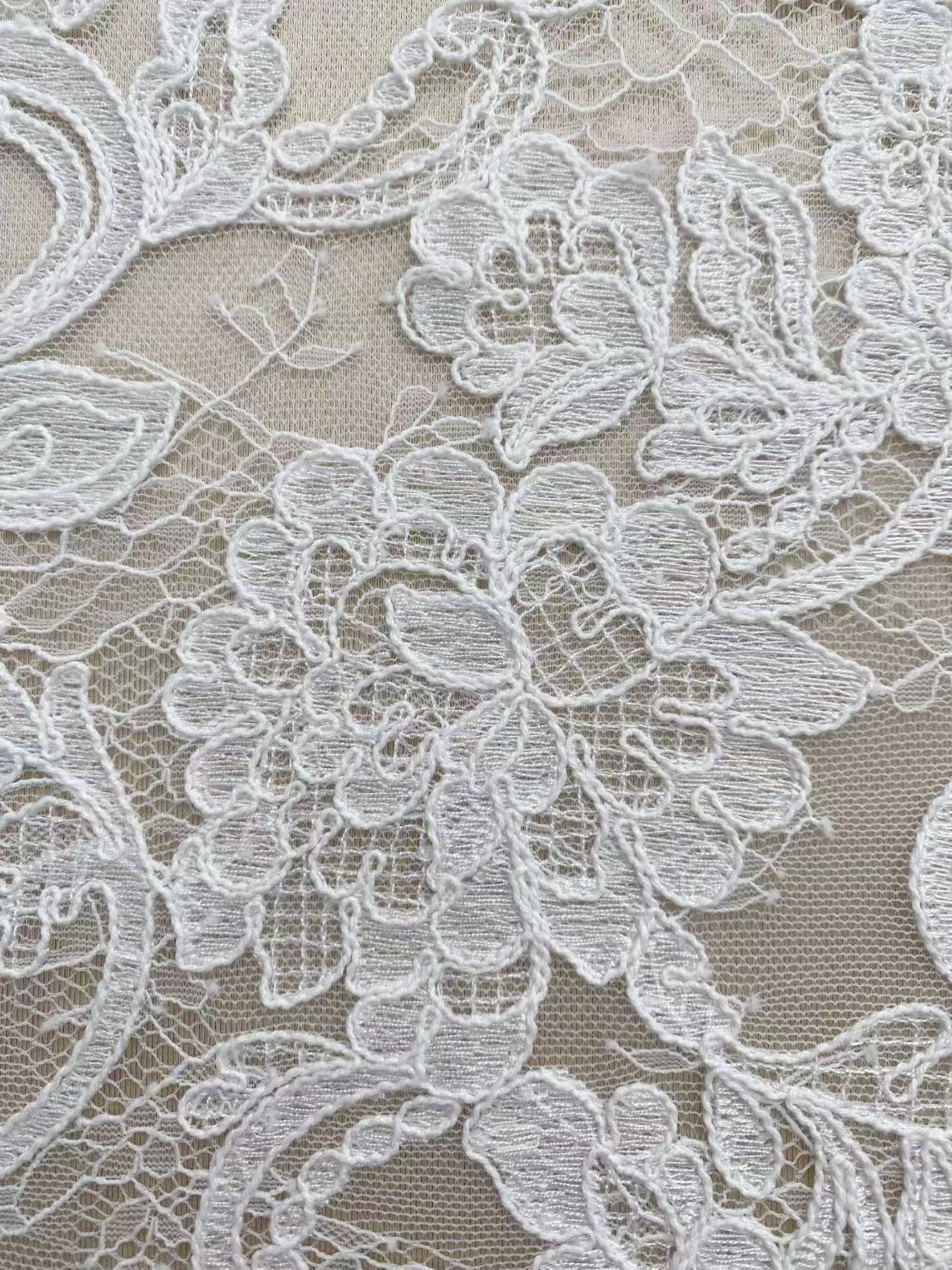 Ivory Floral Corded Lace Fabric, Embroidered Lace by the Yard for Wedding Dress, Veil, Overlay, Train, DIY Projects, Gown Inserts, Decor