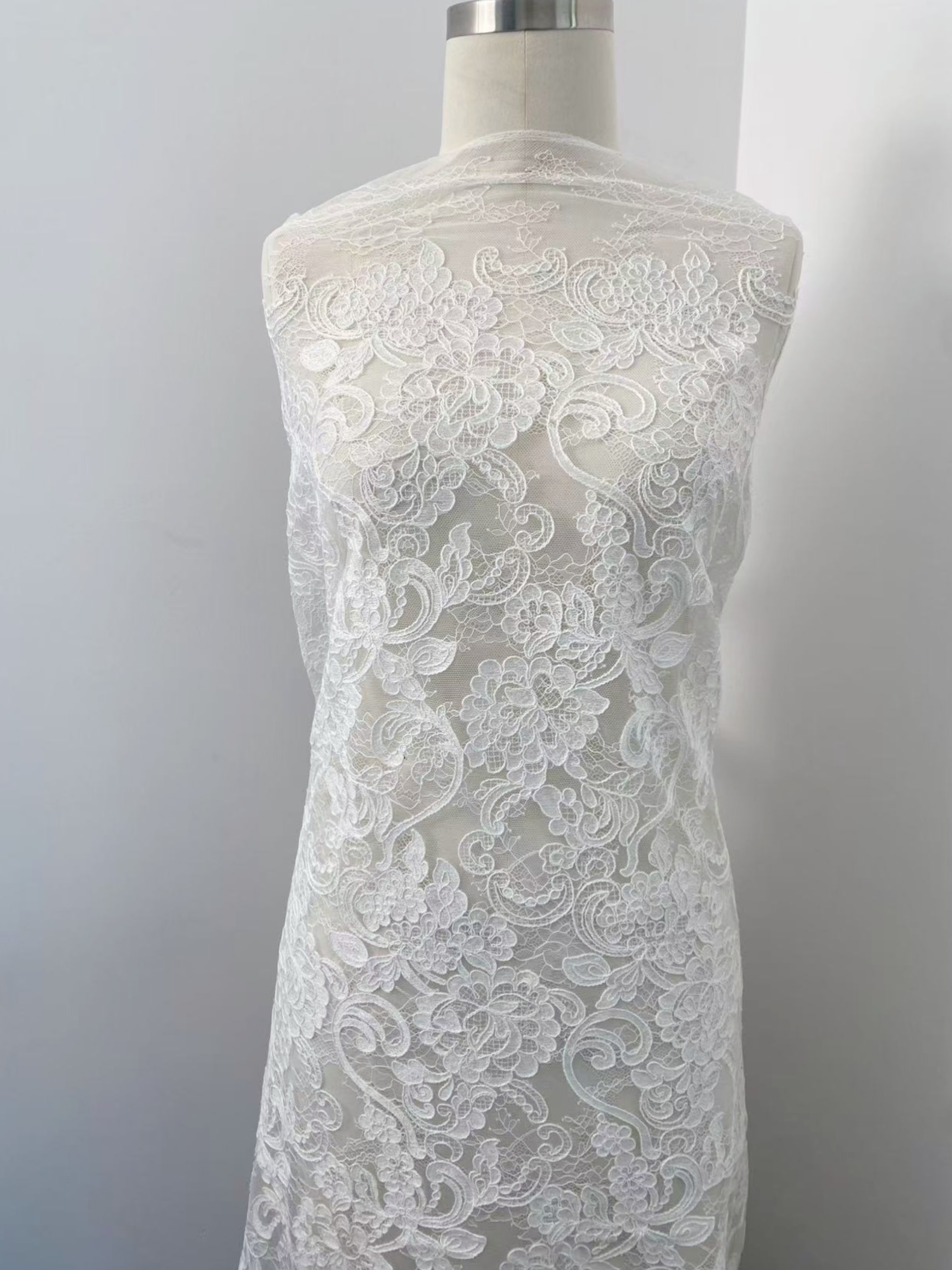 Ivory Floral Corded Lace Fabric, Embroidered Lace by the Yard for Wedding Dress, Veil, Overlay, Train, DIY Projects, Gown Inserts, Decor