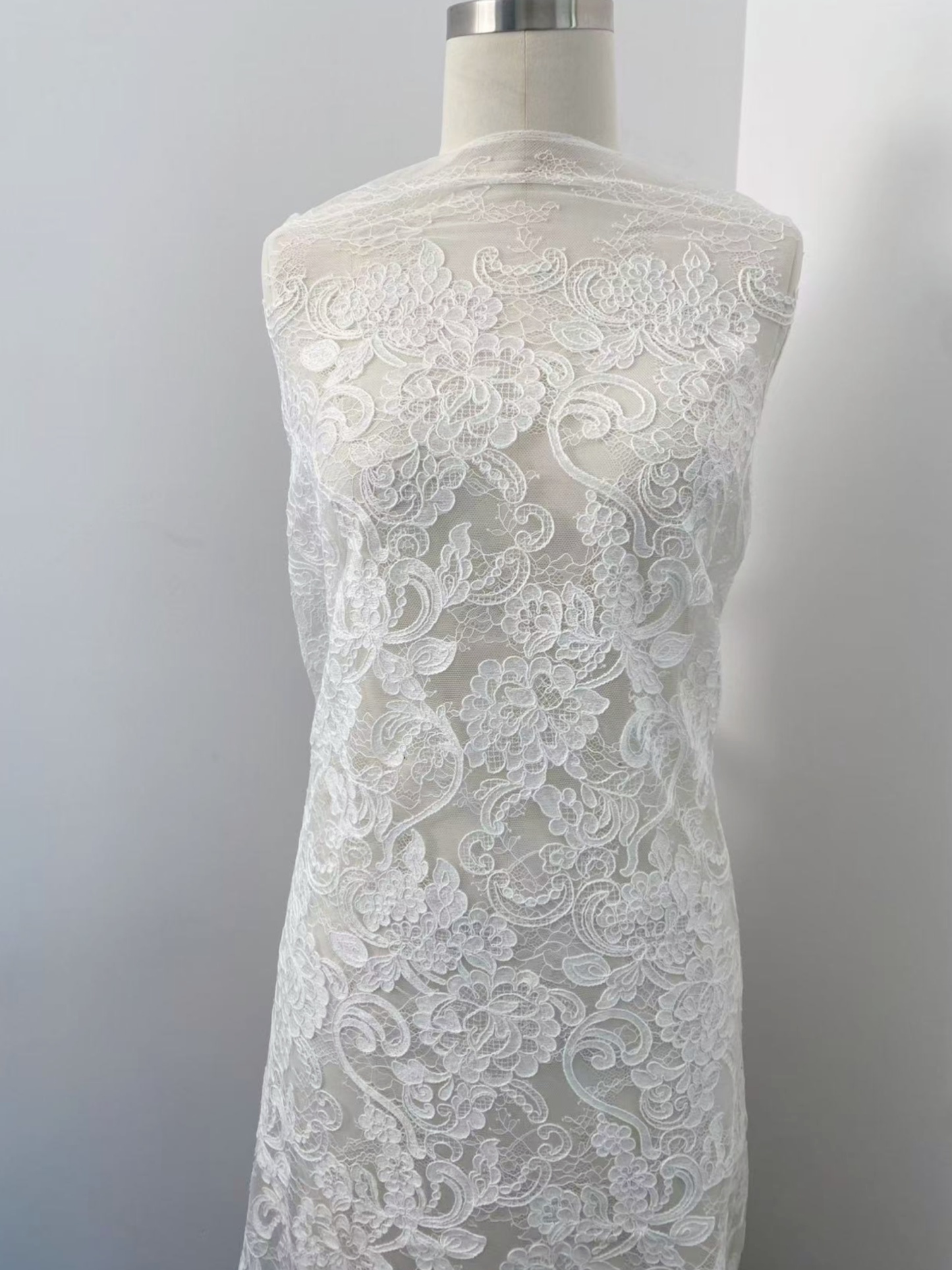 Ivory Floral Corded Lace Fabric, Embroidered Lace by the Yard for Wedding Dress, Veil, Overlay, Train, DIY Projects, Gown Inserts, Decor