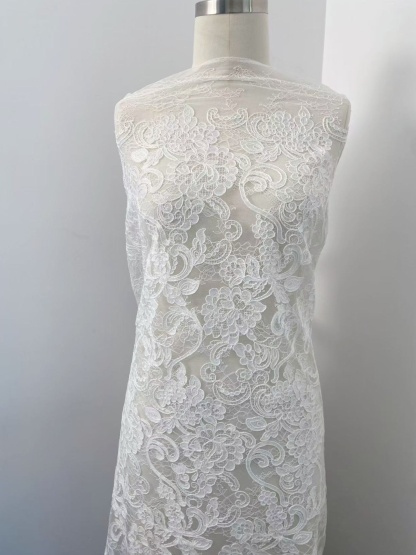 Ivory Floral Corded Lace Fabric, Embroidered Lace by the Yard for Wedding Dress, Veil, Overlay, Train, DIY Projects, Gown Inserts, Decor