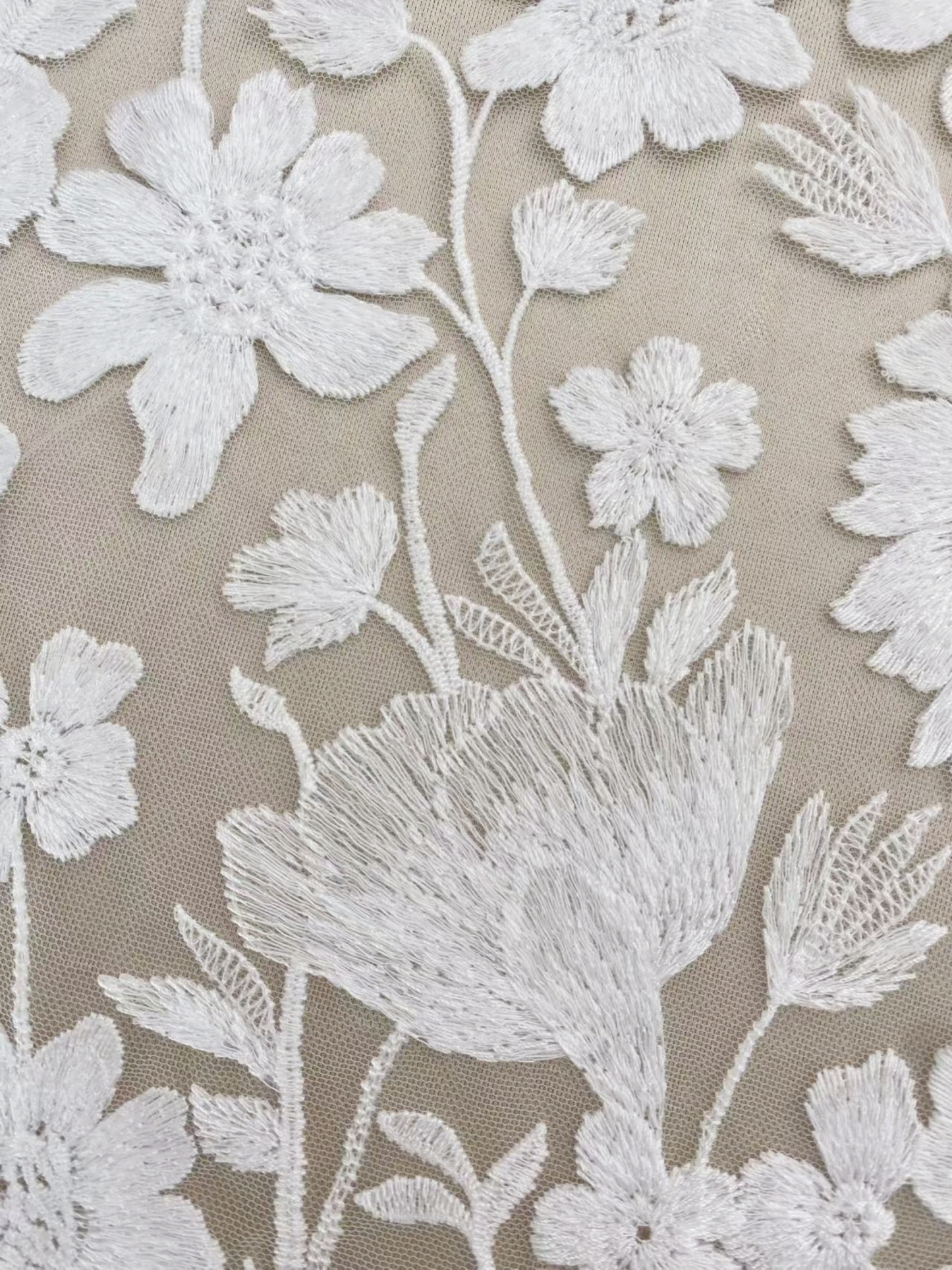Ivory Floral Embroidery Lace Fabric by yard, Bridal Dress Lace tulle for DIY sewing, Designer Dressmaking Supplies, Wedding Craft material