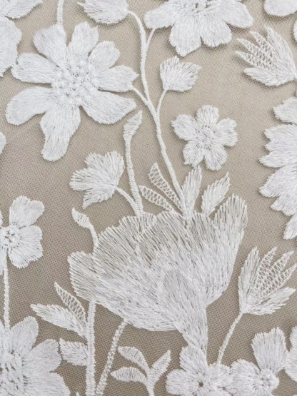 Ivory Floral Embroidery Lace Fabric by yard, Bridal Dress Lace tulle for DIY sewing, Designer Dressmaking Supplies, Wedding Craft material