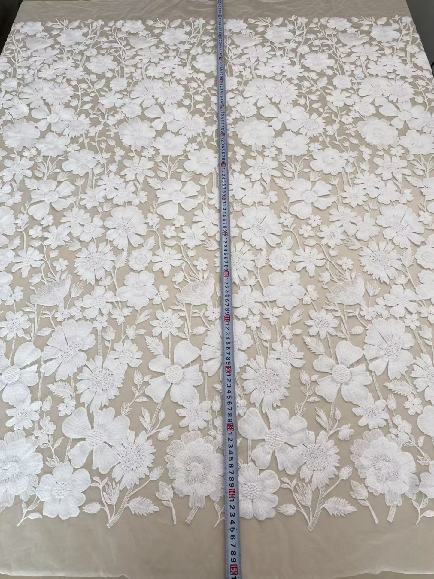 Ivory Floral Embroidery Lace Fabric by yard, Bridal Dress Lace tulle for DIY sewing, Designer Dressmaking Supplies, Wedding Craft material