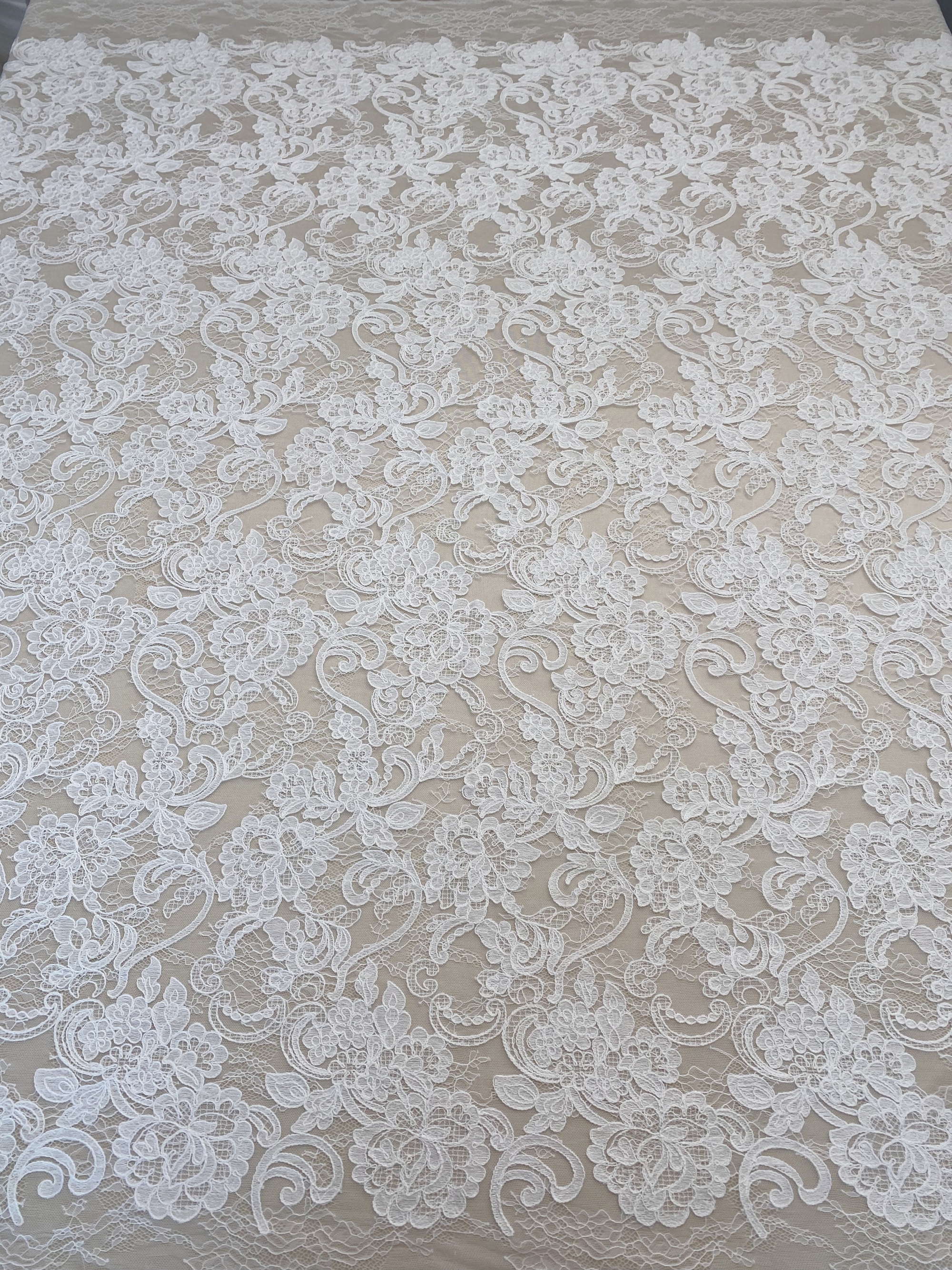 Ivory Floral Corded Lace Fabric, Embroidered Lace by the Yard for Wedding Dress, Veil, Overlay, Train, DIY Projects, Gown Inserts, Decor