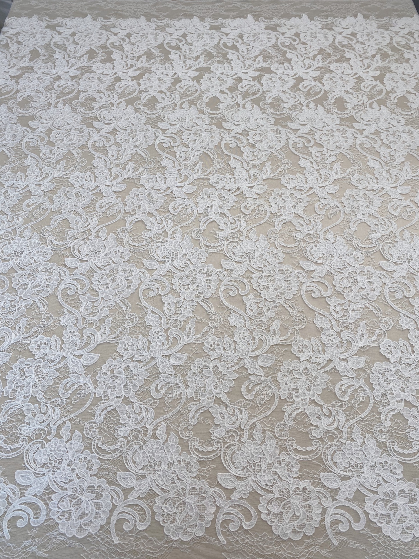 Ivory Floral Corded Lace Fabric, Embroidered Lace by the Yard for Wedding Dress, Veil, Overlay, Train, DIY Projects, Gown Inserts, Decor