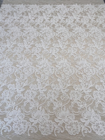 Ivory Floral Corded Lace Fabric, Embroidered Lace by the Yard for Wedding Dress, Veil, Overlay, Train, DIY Projects, Gown Inserts, Decor