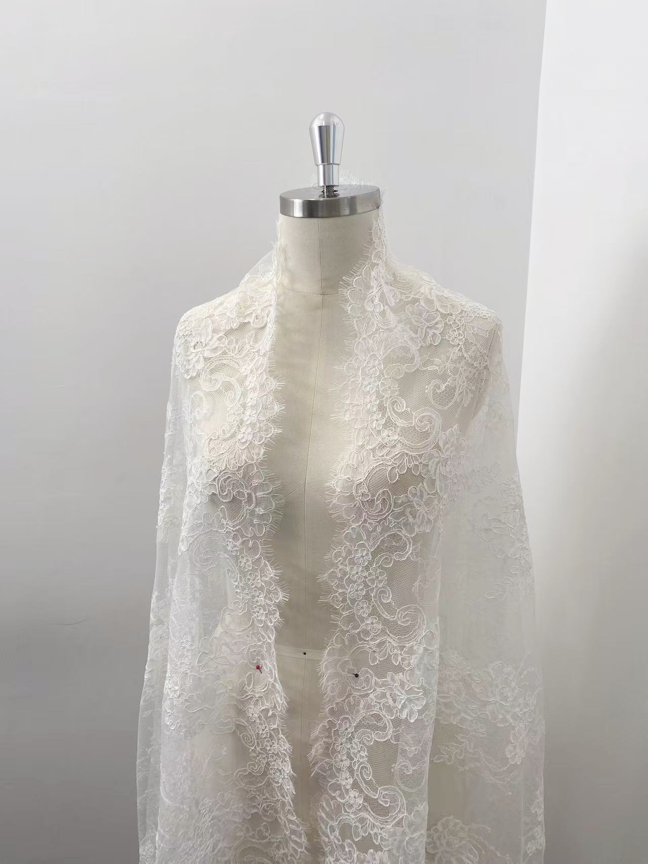 Off White Corded French Chantilly Lace,Floral Eyelash Scalloped Wedding Lace Fabric for Wedding Bridal Dresses, Veil, Gowns,Sold by 3 Meters