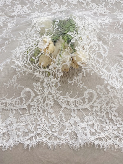 Corded Alencon Flower Lace Fabric, 3 Meters French Eyelash lace fabric trim for wedding shrugs,bridal gown,Classic lace top overlay