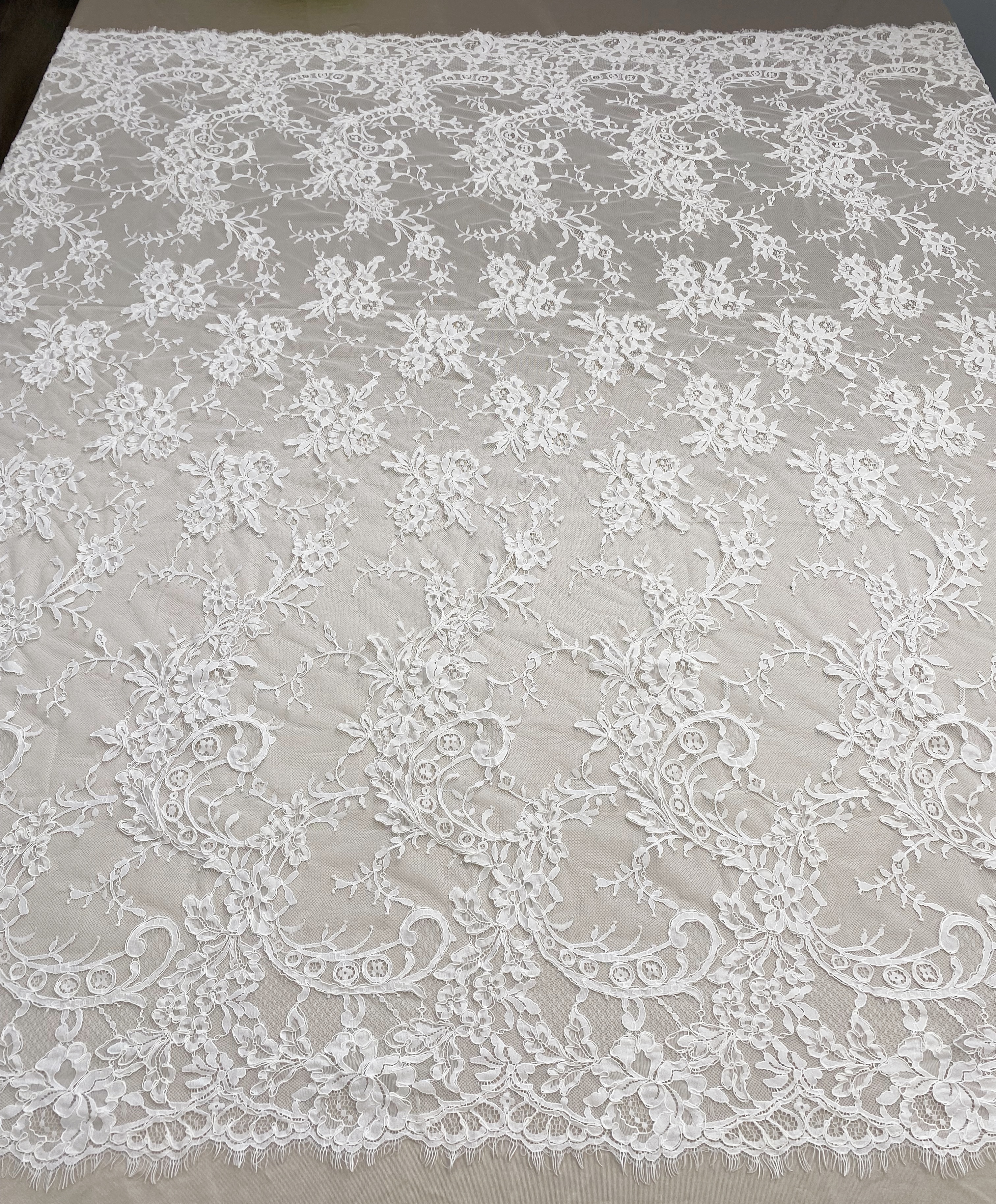 Corded Alencon Flower Lace Fabric, 3 Meters French Eyelash lace fabric trim for wedding shrugs,bridal gown,Classic lace top overlay