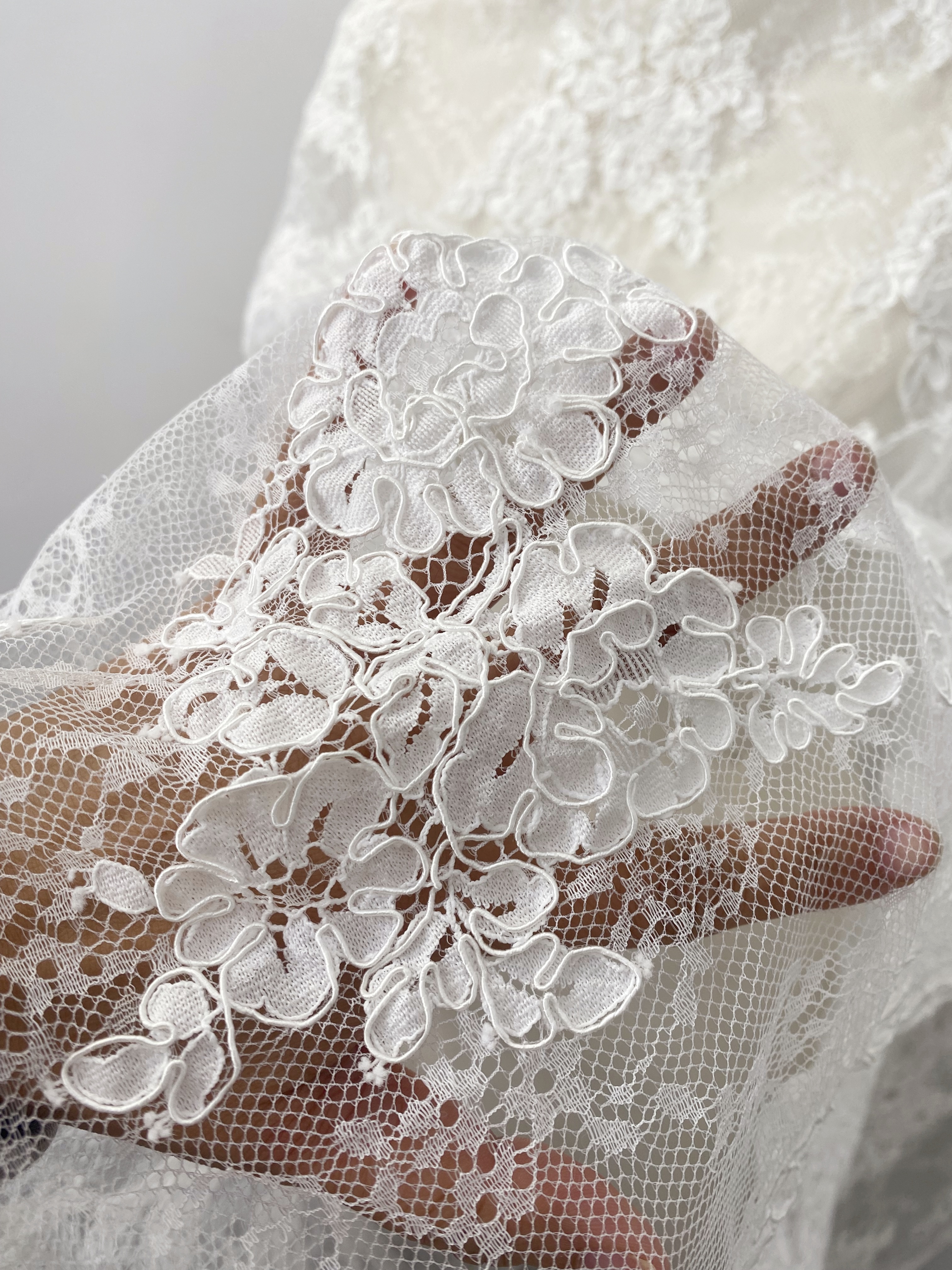 3 Meters 150cm Wide French Chantilly Lace Fabric for Wedding Dress, Bridal Gown, Floral Embroidery Wedding Lace