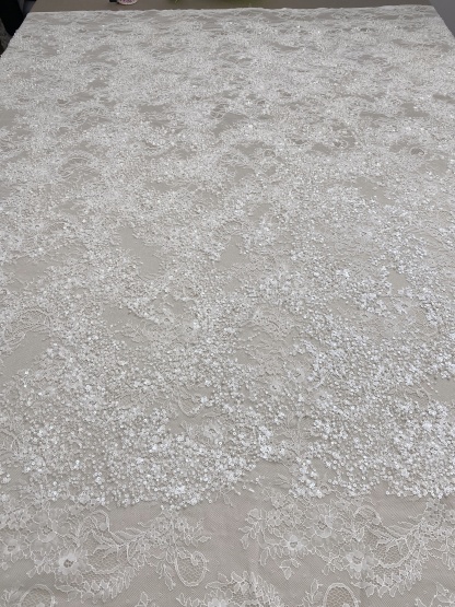 High Quality White Beaded Lace Fabric with Sequins, Embroidered Bridal Material for Dresses and Gowns, Houte Couture Fabric  