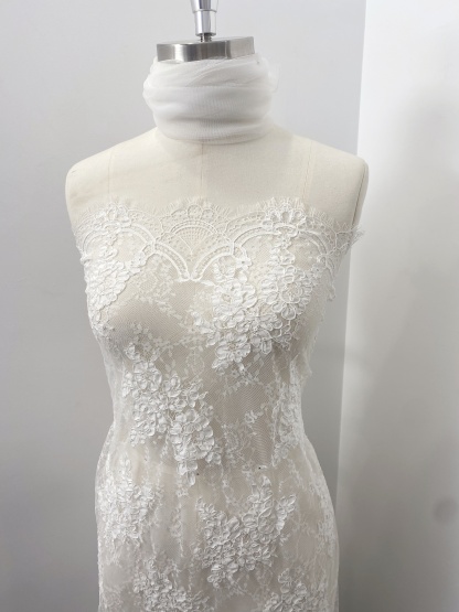 3 Meters 150cm Wide French Chantilly Lace Fabric for Wedding Dress, Bridal Gown, Floral Embroidery Wedding Lace