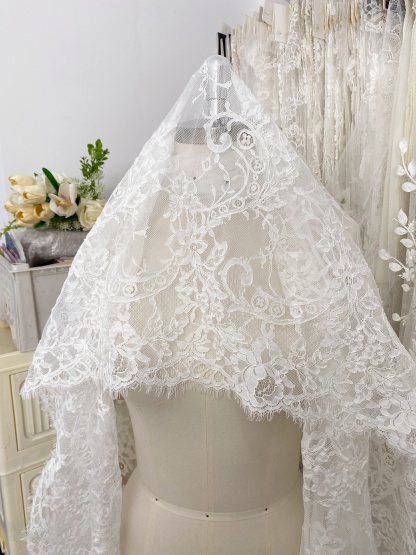 Corded Alencon Flower Lace Fabric, 3 Meters French Eyelash lace fabric trim for wedding shrugs,bridal gown,Classic lace top overlay