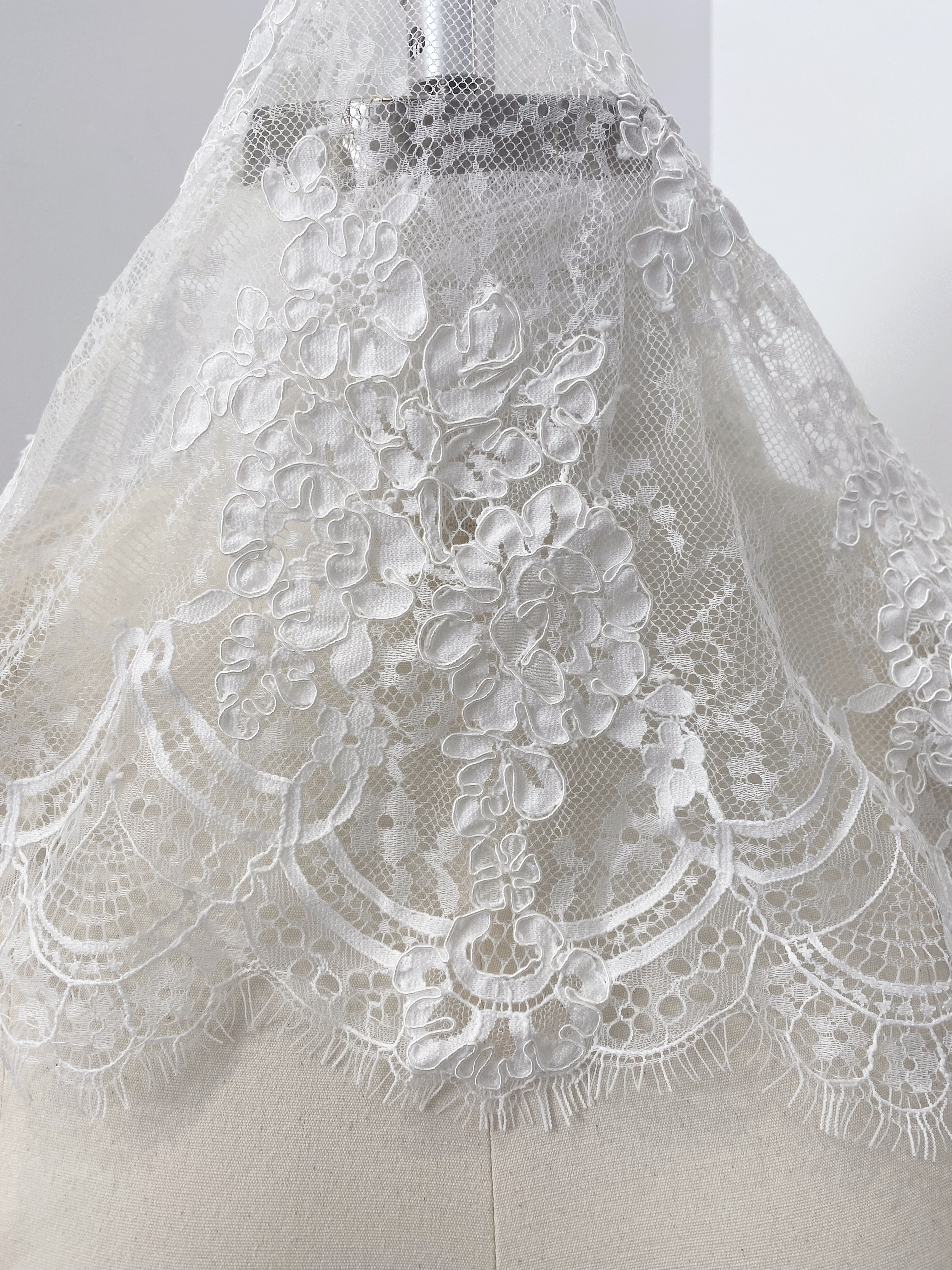3 Meters 150cm Wide French Chantilly Lace Fabric for Wedding Dress, Bridal Gown, Lace Top Overlay, Floral Embroidery Wedding Lace