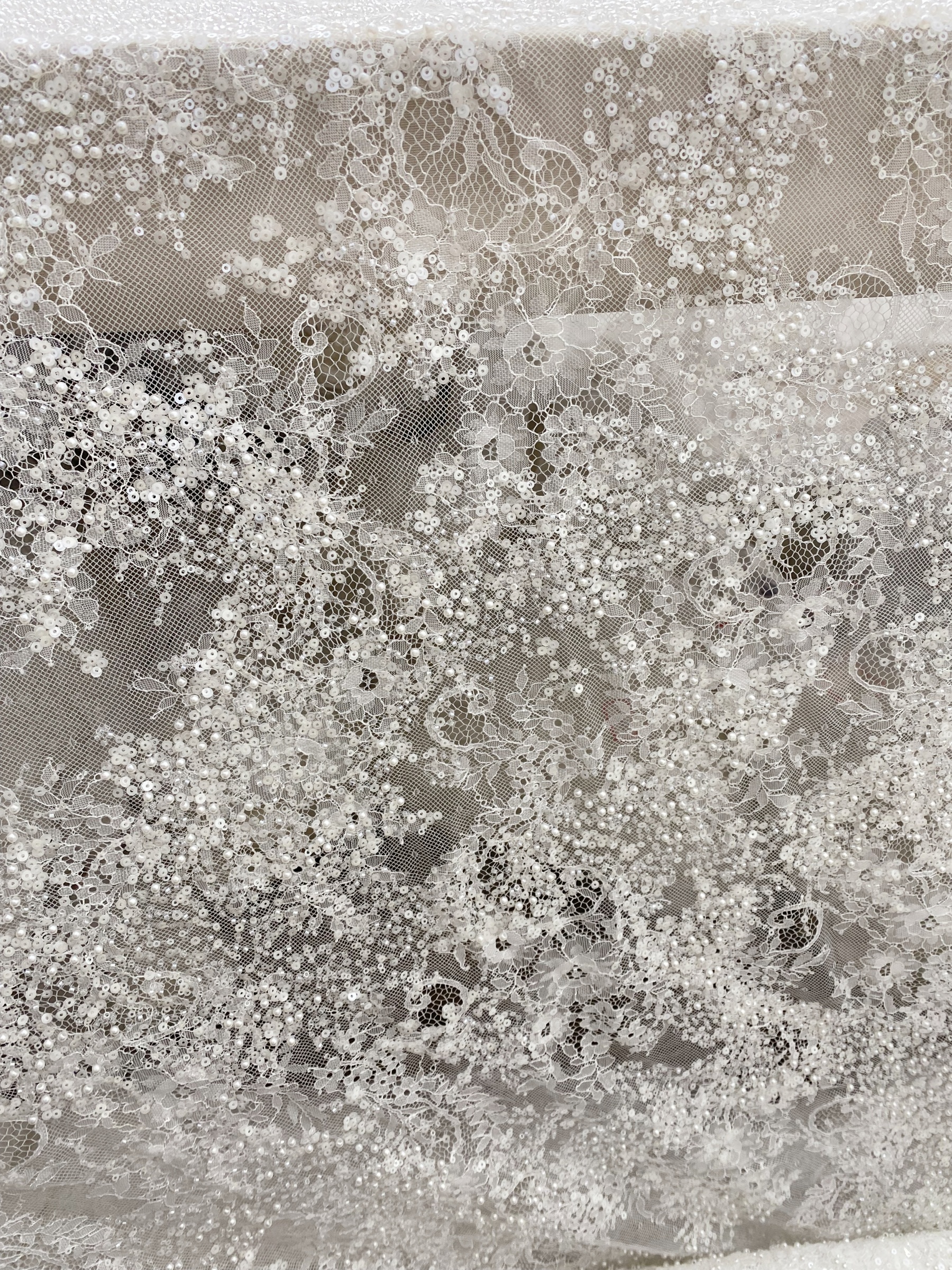 High Quality White Beaded Lace Fabric with Sequins, Embroidered Bridal Material for Dresses and Gowns, Houte Couture Fabric  