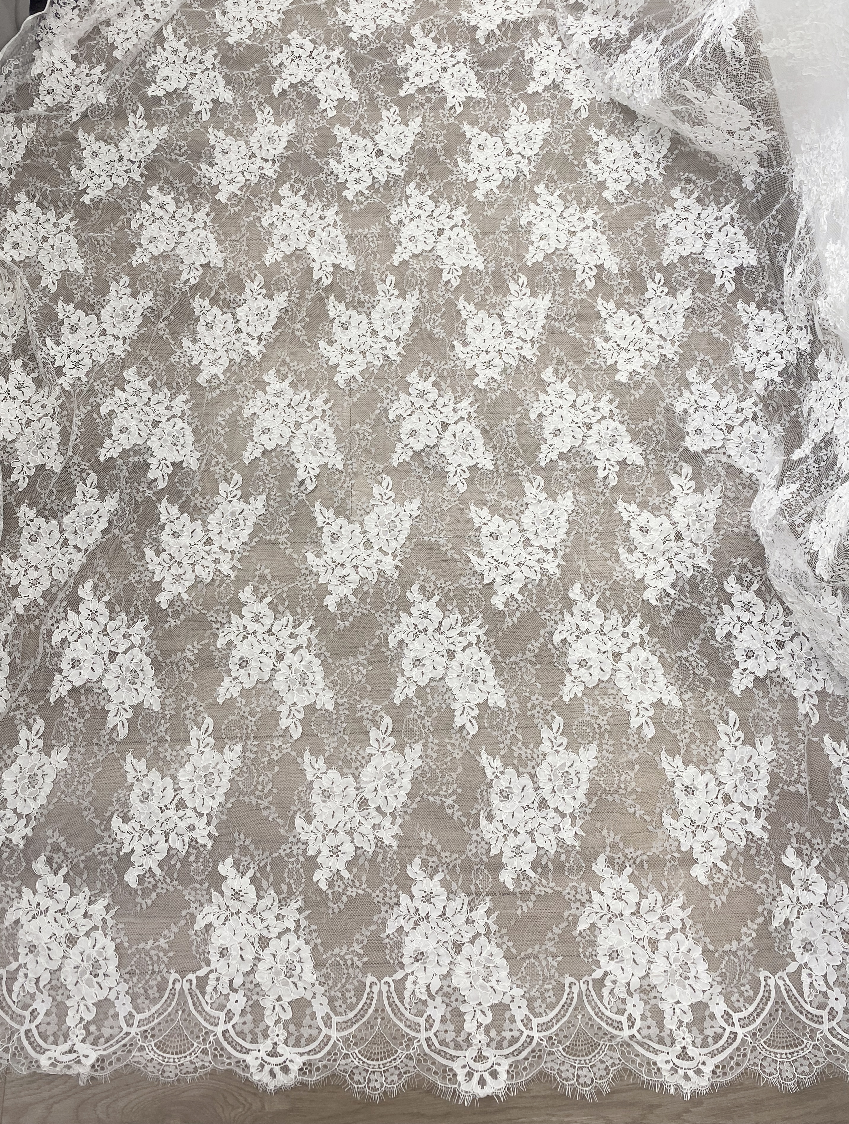 3 Meters 150cm Wide French Chantilly Lace Fabric for Wedding Dress, Bridal Gown, Floral Embroidery Wedding Lace