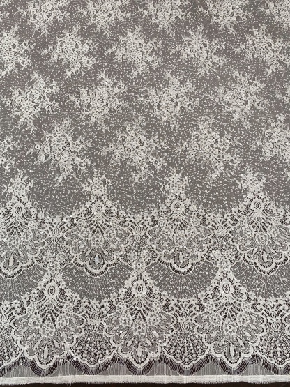 Beaded Chantilly Lace Fabric with Sequins, Floral Eyelash Lace for Bridal Dress Gown Veil,Double Scalloped Wedding Lace Material by 3 Meters