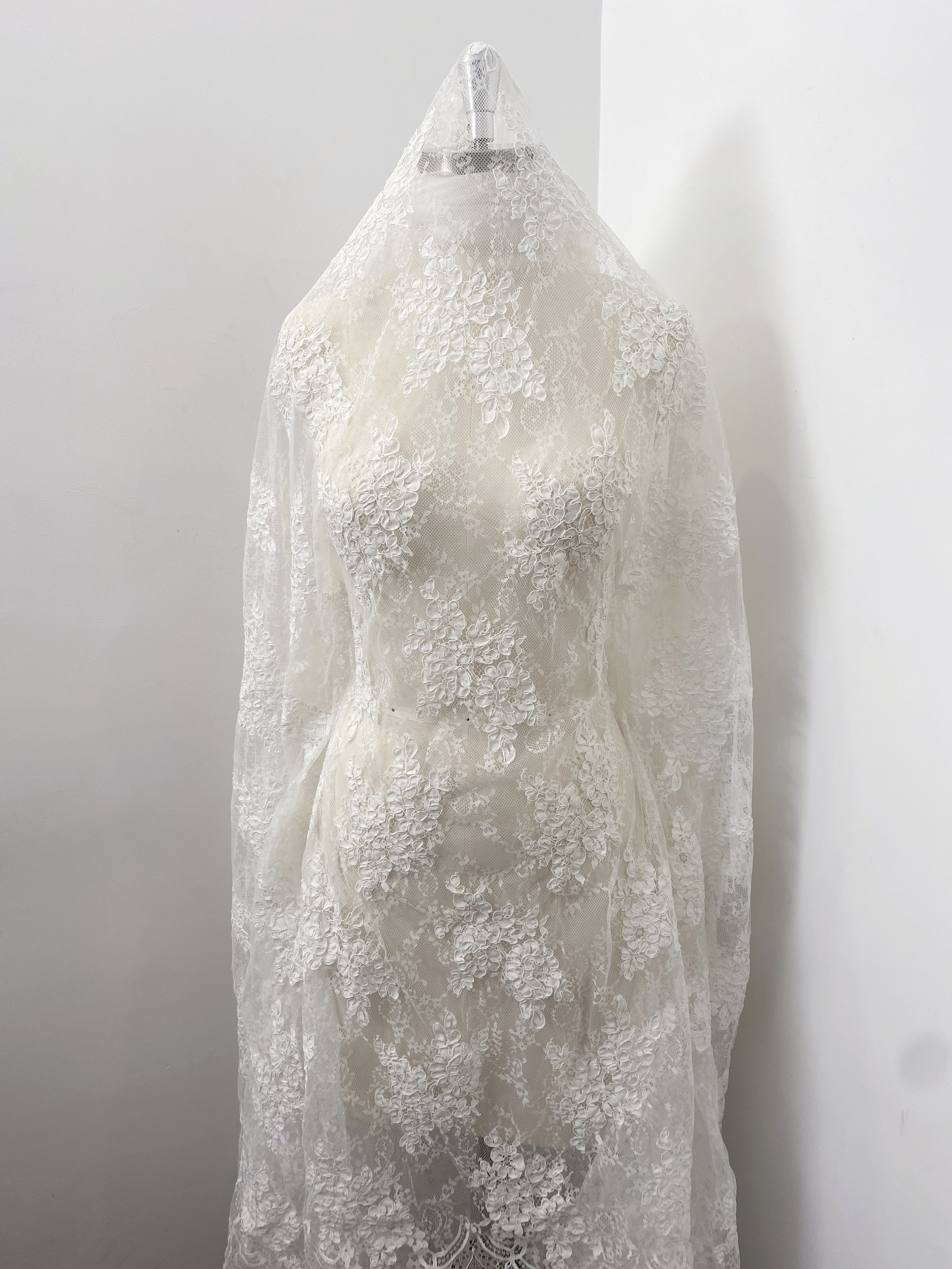 3 Meters 150cm Wide French Chantilly Lace Fabric for Wedding Dress, Bridal Gown, Floral Embroidery Wedding Lace