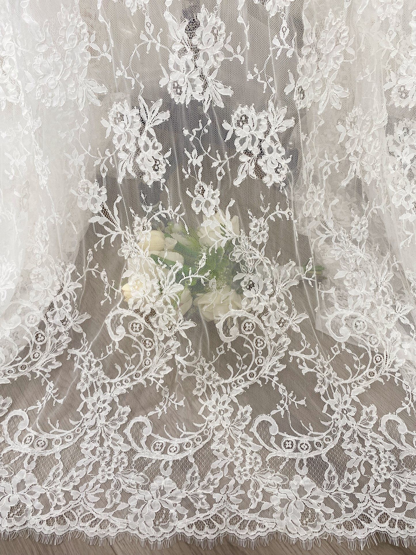 Corded Alencon Flower Lace Fabric, 3 Meters French Eyelash lace fabric trim for wedding shrugs,bridal gown,Classic lace top overlay