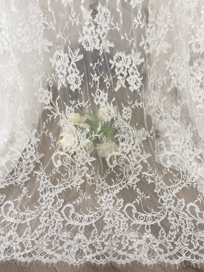 Corded Alencon Flower Lace Fabric, 3 Meters French Eyelash lace fabric trim for wedding shrugs,bridal gown,Classic lace top overlay