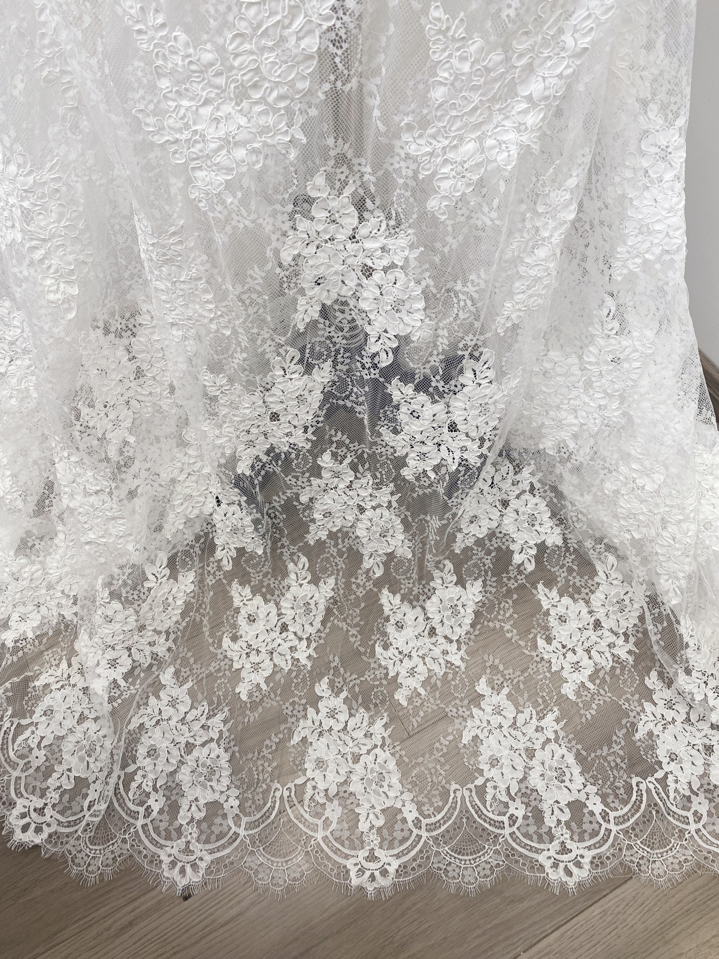 3 Meters 150cm Wide French Chantilly Lace Fabric for Wedding Dress, Bridal Gown, Floral Embroidery Wedding Lace