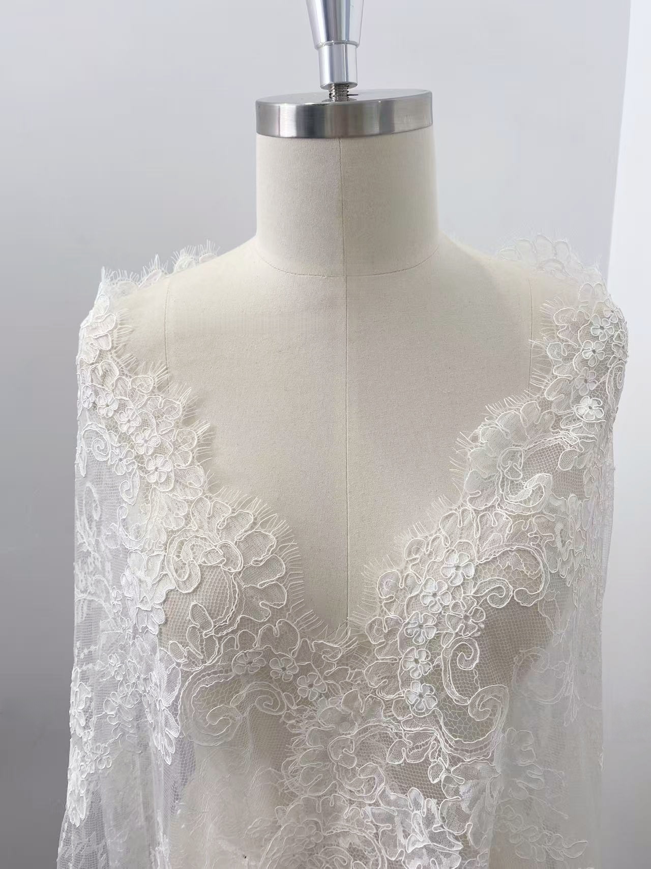 Off White Corded French Chantilly Lace,Floral Eyelash Scalloped Wedding Lace Fabric for Wedding Bridal Dresses, Veil, Gowns,Sold by 3 Meters