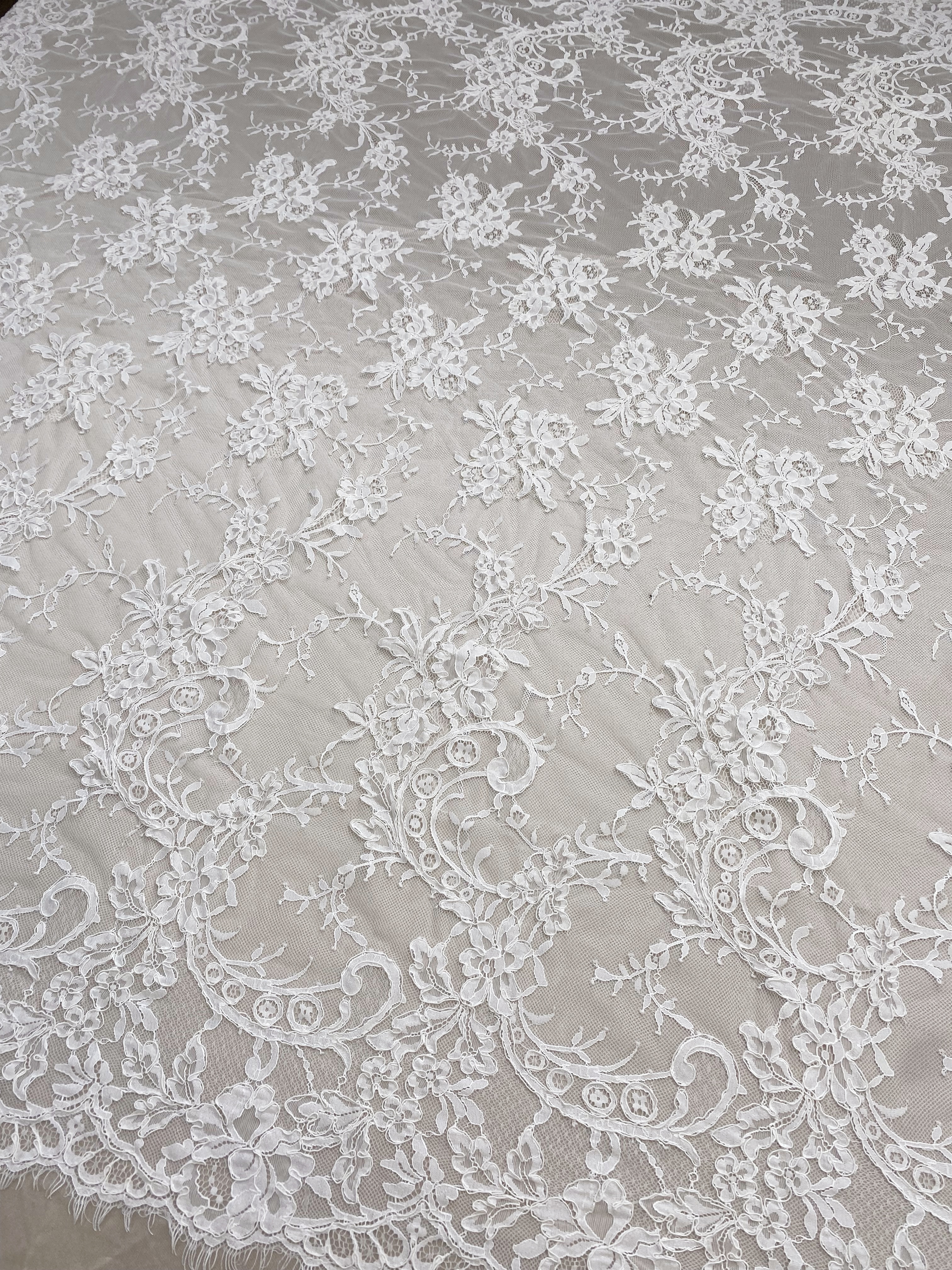 Corded Alencon Flower Lace Fabric, 3 Meters French Eyelash lace fabric trim for wedding shrugs,bridal gown,Classic lace top overlay