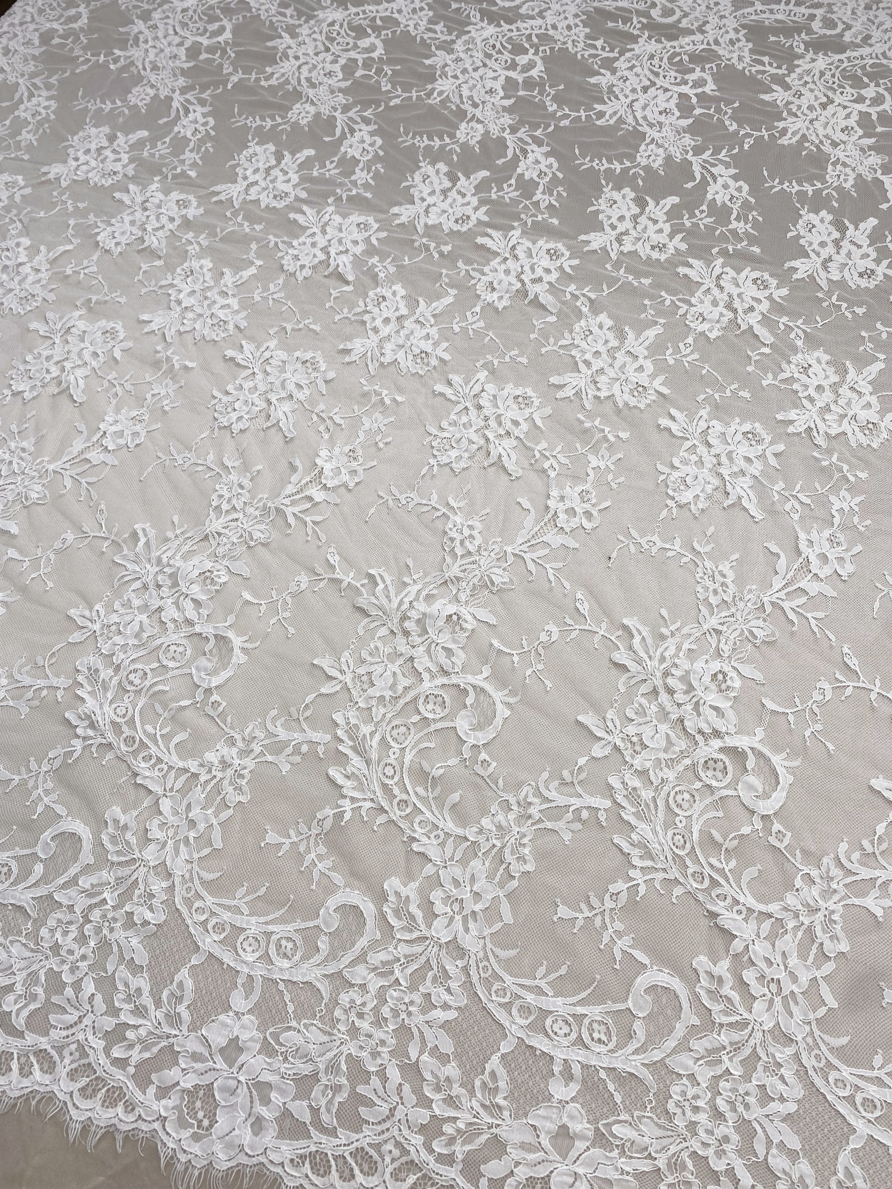Corded Alencon Flower Lace Fabric, 3 Meters French Eyelash lace fabric trim for wedding shrugs,bridal gown,Classic lace top overlay