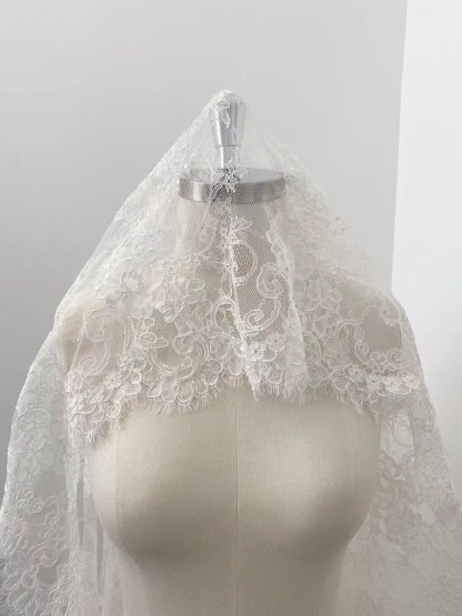 Off White Corded French Chantilly Lace,Floral Eyelash Scalloped Wedding Lace Fabric for Wedding Bridal Dresses, Veil, Gowns,Sold by 3 Meters