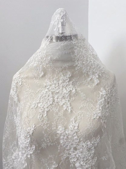 3 Meters 150cm Wide French Chantilly Lace Fabric for Wedding Dress, Bridal Gown, Lace Top Overlay, Floral Embroidery Wedding Lace