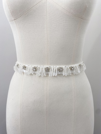 Bridal Belt with Hand Beaded Satin Ribbon and Crystal Beads Tassel | Wedding Dress Sash for Gown, Wedding Accessories