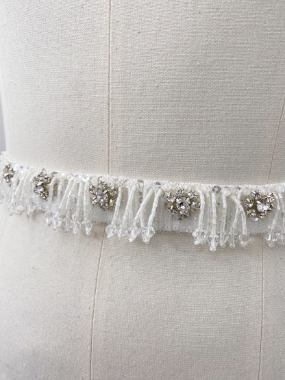 Bridal Belt with Hand Beaded Satin Ribbon and Crystal Beads Tassel | Wedding Dress Sash for Gown, Wedding Accessories