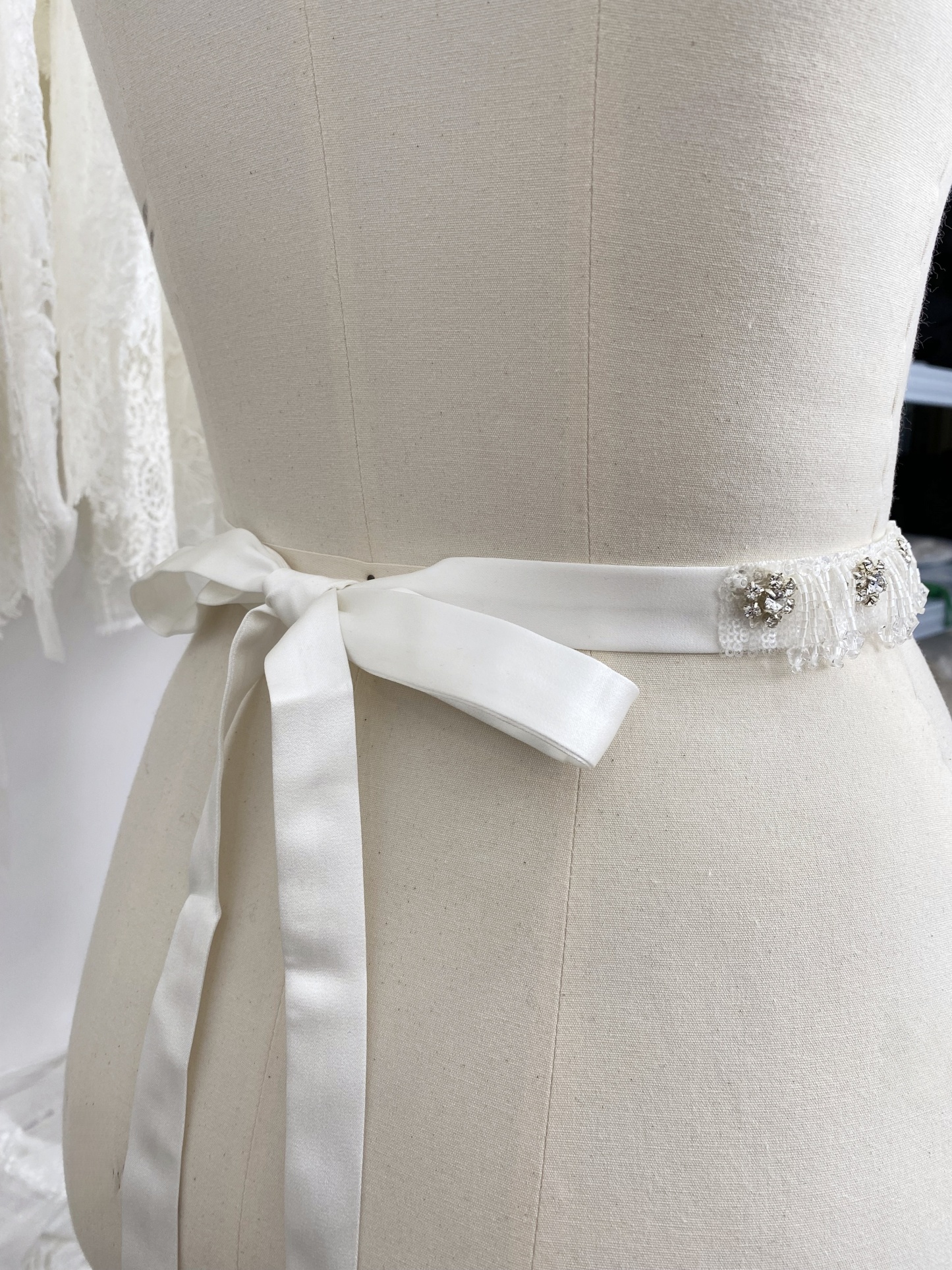 Bridal Belt with Hand Beaded Satin Ribbon and Crystal Beads Tassel | Wedding Dress Sash for Gown, Wedding Accessories