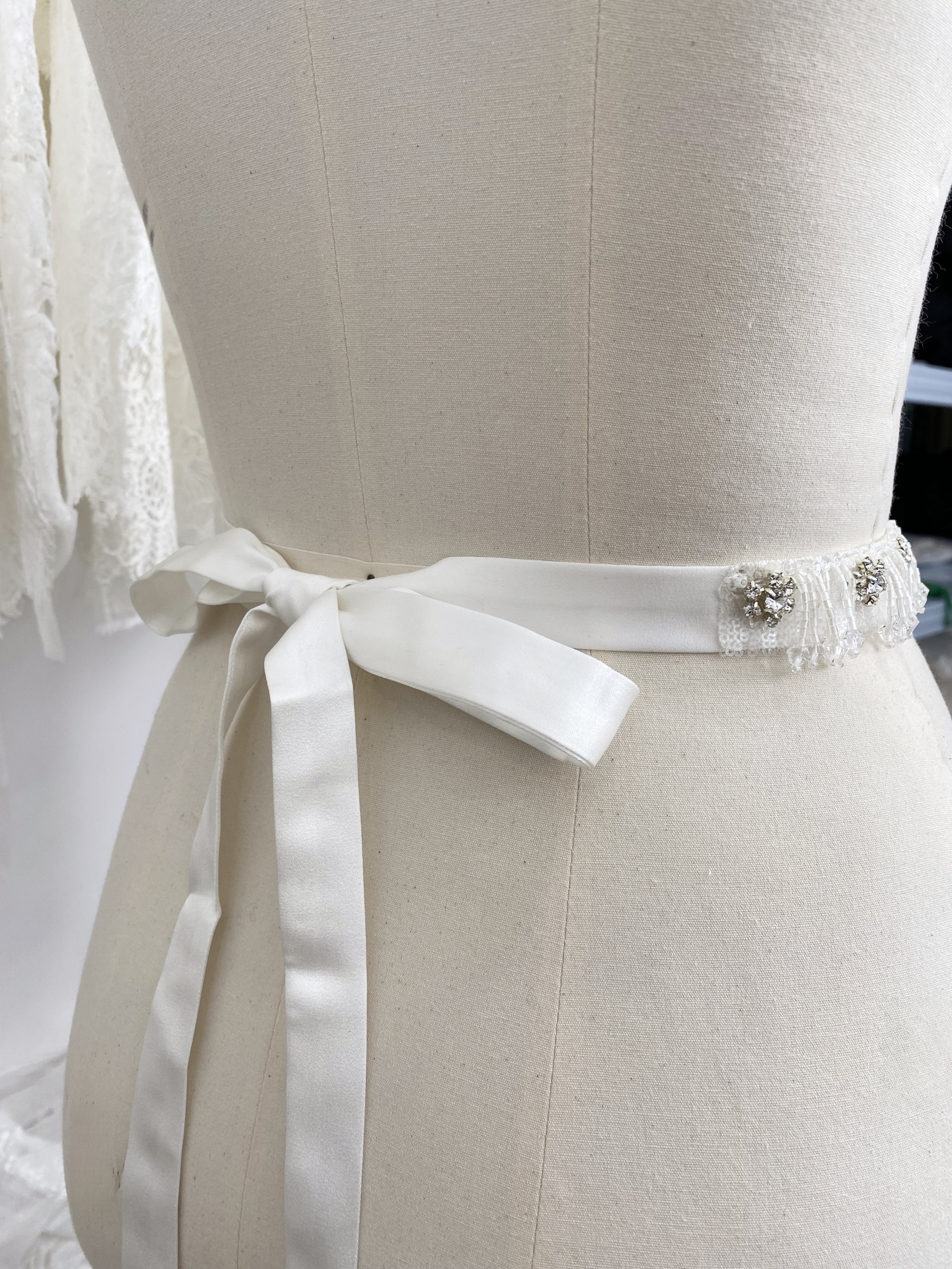 Bridal Belt with Hand Beaded Satin Ribbon and Crystal Beads Tassel | Wedding Dress Sash for Gown, Wedding Accessories