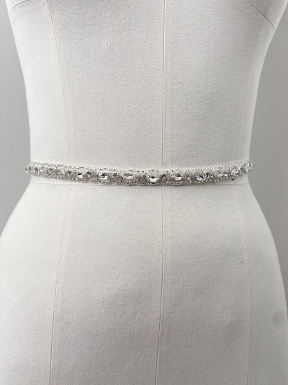 Crystal Rhinestone Lace Trim With Silver Zircon Stonework, 1 Yard Beaded Trims for Gown Straps, Headbands, Sashes, Belts