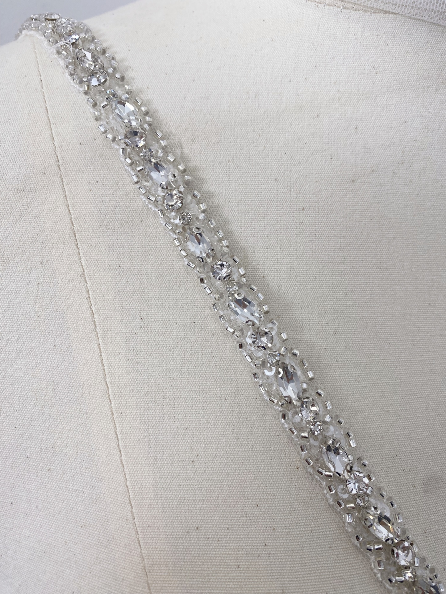 Crystal Rhinestone Lace Trim With Silver Zircon Stonework, 1 Yard Beaded Trims for Gown Straps, Headbands, Sashes, Belts