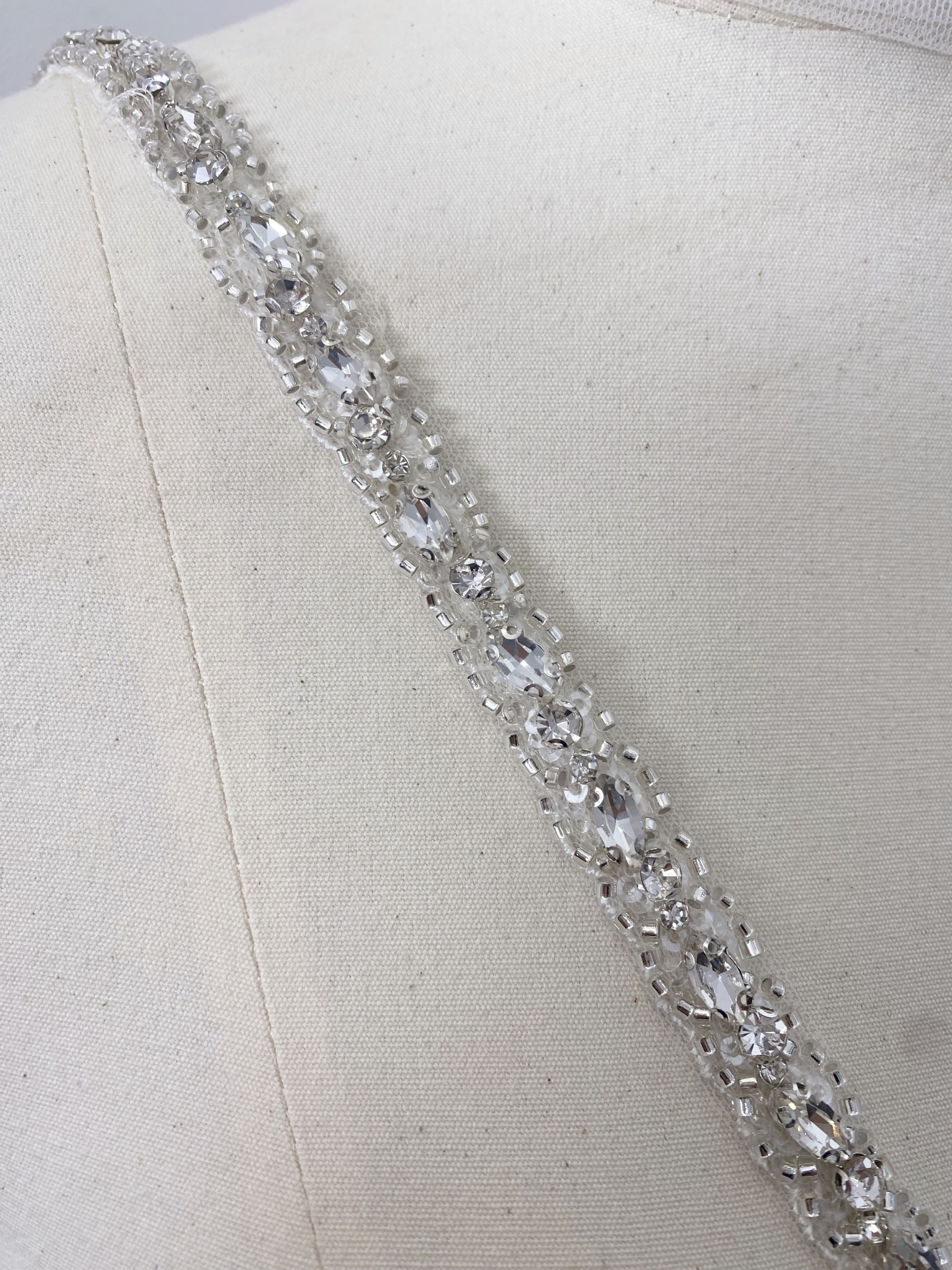 Crystal Rhinestone Lace Trim With Silver Zircon Stonework, 1 Yard Beaded Trims for Gown Straps, Headbands, Sashes, Belts
