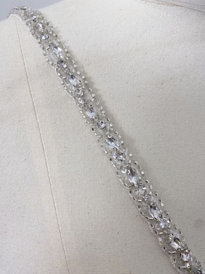 Crystal Rhinestone Lace Trim With Silver Zircon Stonework, 1 Yard Beaded Trims for Gown Straps, Headbands, Sashes, Belts
