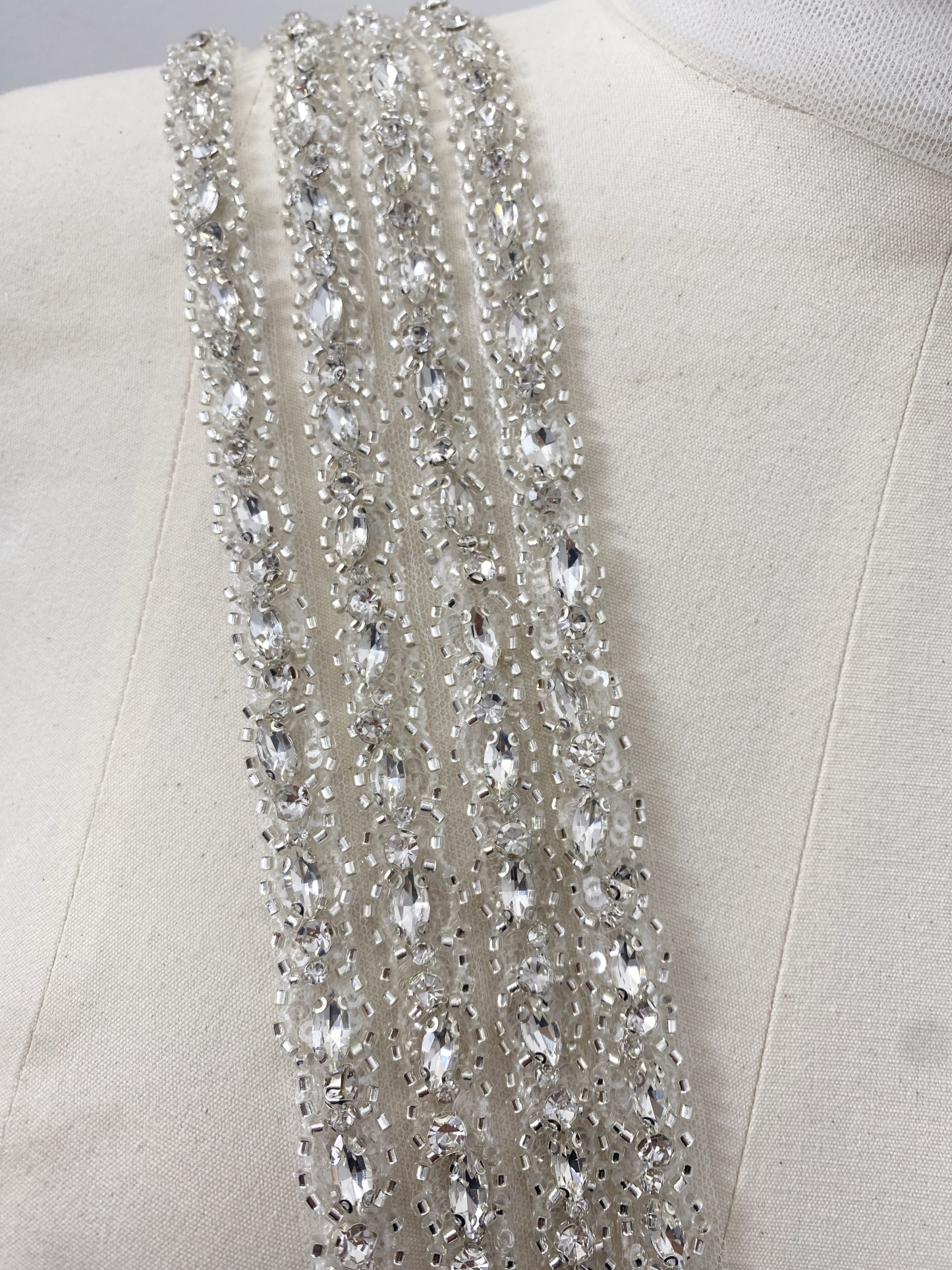 Crystal Rhinestone Lace Trim With Silver Zircon Stonework, 1 Yard Beaded Trims for Gown Straps, Headbands, Sashes, Belts