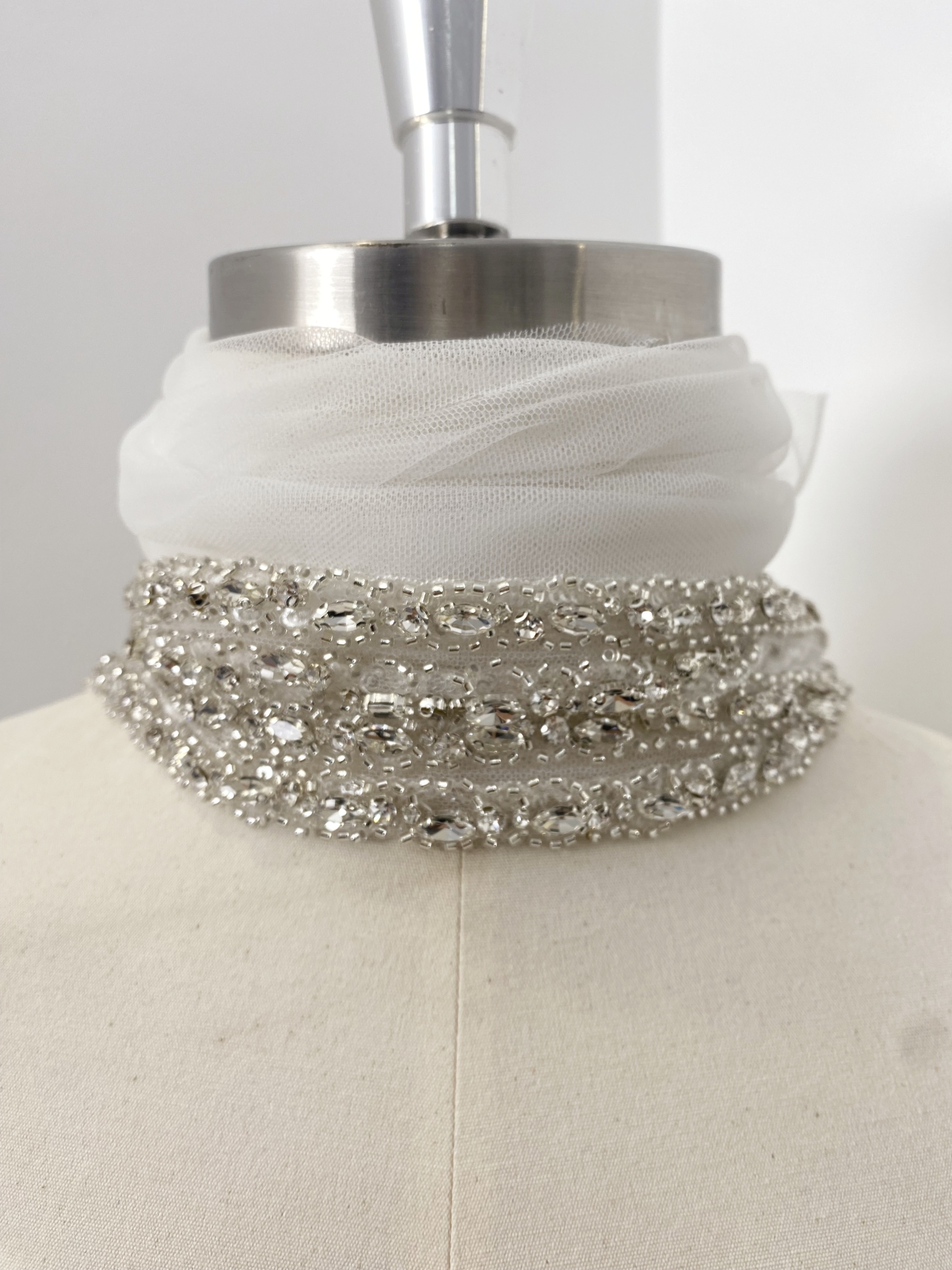 Crystal Rhinestone Lace Trim With Silver Zircon Stonework, 1 Yard Beaded Trims for Gown Straps, Headbands, Sashes, Belts