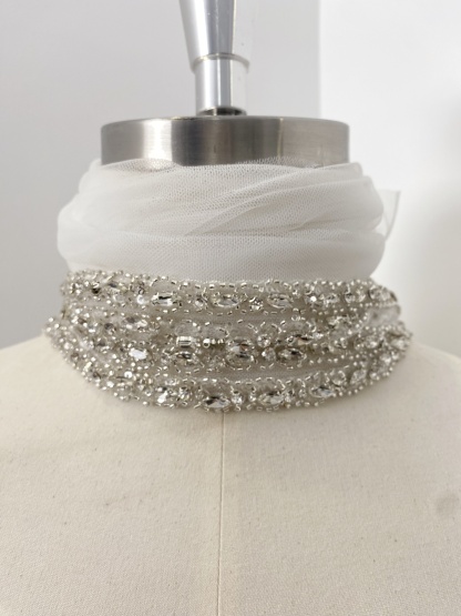 Crystal Rhinestone Lace Trim With Silver Zircon Stonework, 1 Yard Beaded Trims for Gown Straps, Headbands, Sashes, Belts